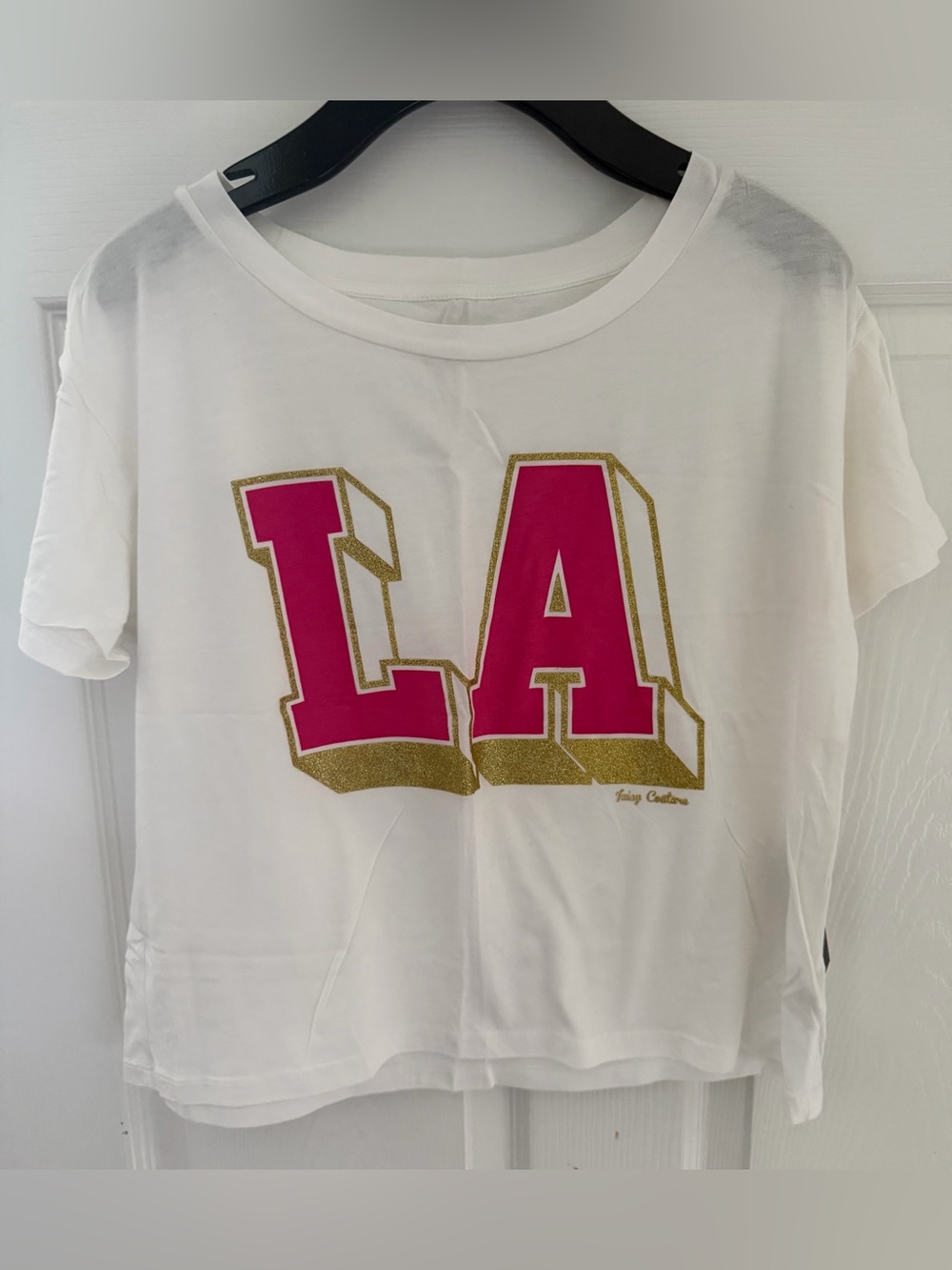 Girls White Tee with Pink & Gold LA Graphic